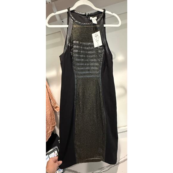 Vintage Deadstock Cache Women's Fitted Dress NWT Leather Mesh (damage) Sz Small - Picture 1 of 12